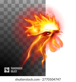 Raster version. Fiery Rooster Head On Transparent Background Symbol Chinese New Two Thousand Seventeen