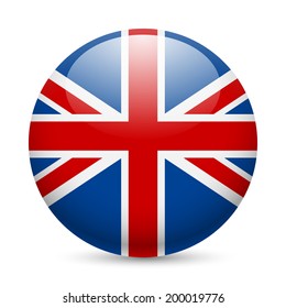 Raster Version. Flag Of Great Britain As Round Glossy Icon. Button With British Flag