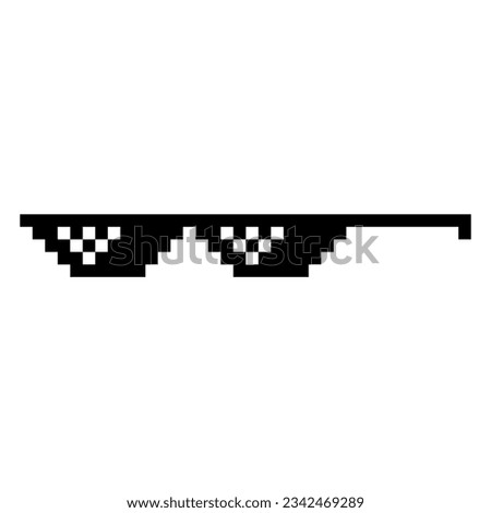 Raster version. Funny Pixelated Sunglasses. Simple Linear Illustration of 8-bit Black Pixel Boss Glasses. Art Glasses of Thug Life Meme - Isolated on White Background