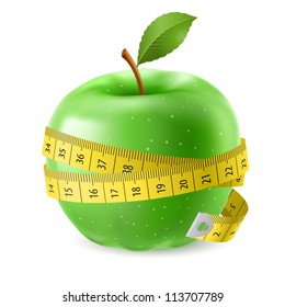 Raster version. Green apple and measure tape. Illustration on white background