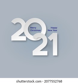 Raster version. Happy New Year Twenty Twenty-One Logo Design Template. Merry Christmas and A Happy New Year Seasonal Calendar Numbers Concept, Minimalism Style Script on Gray Background