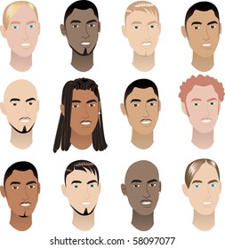 Raster Version Illustration 12 Men Faces Stock Illustration 58097077 ...
