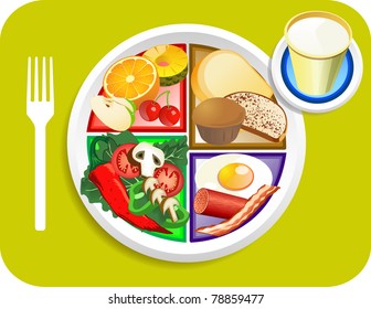 Raster Version Illustration Of Breakfast My Plate Replaces Food Pyramid.