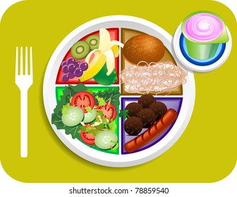 Raster Version Illustration Of Lunch My Plate Replaces Food Pyramid.