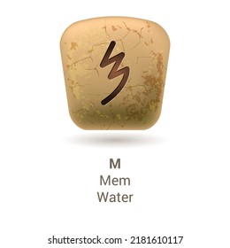 Raster Version. Illustration Of Runic Stone With Letter M, Mem, Or Water From Phoenician Alphabet On White Background
