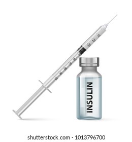 Raster version. Insulin Bottle and Disposable Syringe for Injection Illustration on White Background