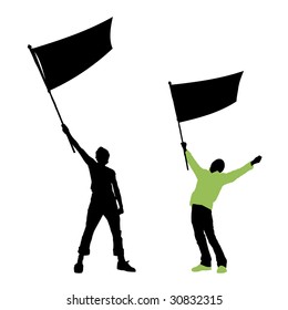 Raster Version Of Man Holding A Blank Flag