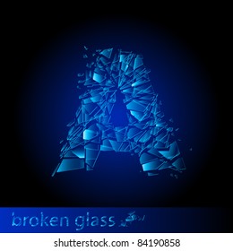 Raster version. One letter of broken glass - A. Illustration on black background