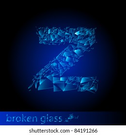 Raster version. One letter of broken glass - Z. Illustration on black background