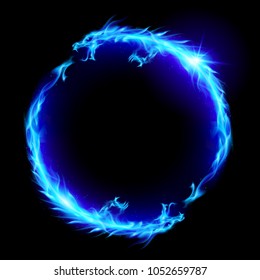 Raster version. Ouroboros Concept Sign, Alchemical Magical Symbol of Reincarnation and Kundalini. Ring of Blue Fire of the Dragons