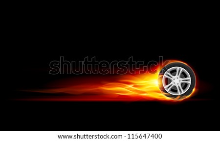 Raster version. Red Burning wheel. Illustration on black background