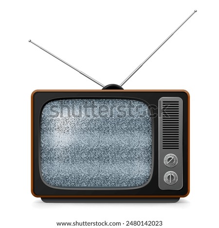 Raster version. Retro TV Receiver with Antenna and Noise Signal on Screen. Isolated Illustration on White Background