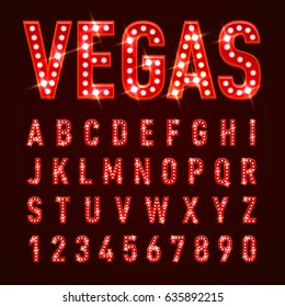 Raster version. Retro Volumetric Signboard Letters with Red Light Bulbs