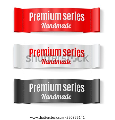 Raster version. Set of Labels Premium series hand made red white and black 