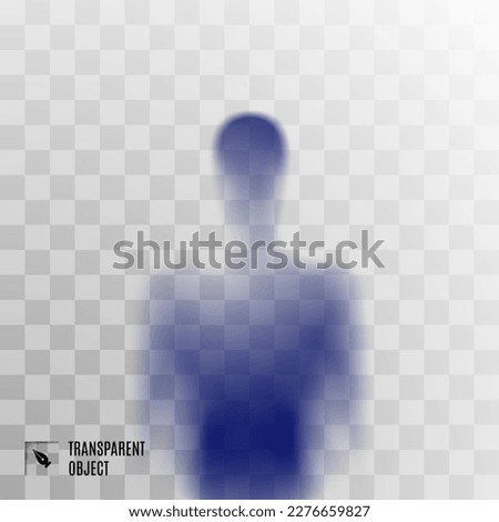 Raster version. Shadow Blur of Blue Horror Man with Behind the Matte Glass. The Reflection of the Silhouette Through the Light. Illustration on Transparent Background