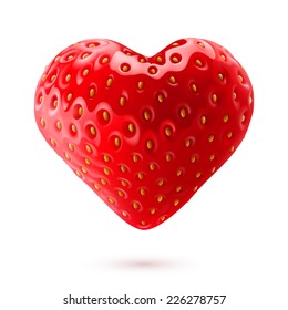 Raster version. Shiny strawberry heart isolated on white background 