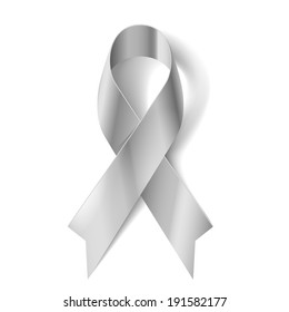 Raster version. Silver awareness ribbon as symbol of Parkinson Disease, ovarian cancer, brain disorders and disabilities