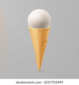 Raster version. A single white ball of ice cream or gelato in a waffle cone, cold and sweet. Isolated on a gray
 - Powered by Shutterstock