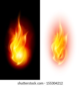 Raster version. Two fire flames on contrast black and white backgrounds.