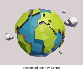 Raster Version Of Vector Low Poly Earth Globe Illustration.