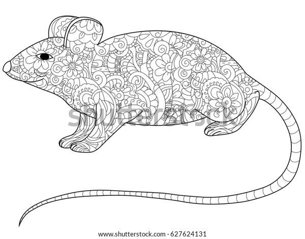 Download Rat Animal Coloring Book Adults Raster Stock Illustration 627624131