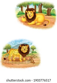 rat and lion famous story cartoon image illustration