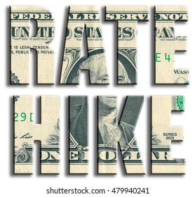 Rate hike - federal interest rates growth. US Dollar texture. 3D illustration.