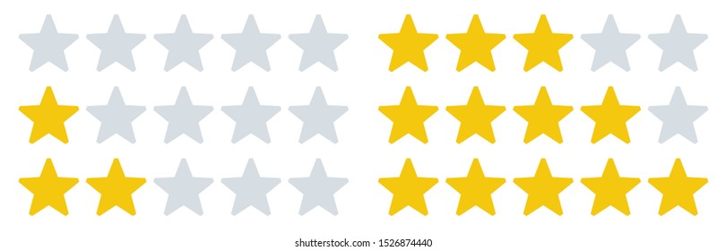 Rating Stars Icons. Star Rates, Feedback Ratings And Rate Review. Five Stars, Customer Quality Rating, Restaurant Or Movie Critic Award.  Illustration Isolated Symbols Set