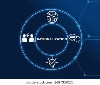 rationalization concept.Rationalization is justifying actions or decisions with logical reasons, often after the fact.