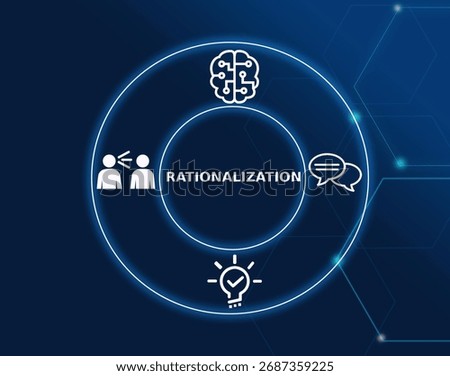 rationalization concept.Rationalization is justifying actions or decisions with logical reasons, often after the fact.