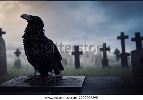 Raven Atop Tombstone Graveyard Digital Art Stock Illustration ...