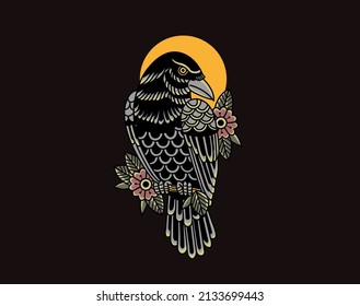Raven Crow Tattoo Style Design