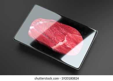 Raw Meat Tray Under Transparent Film Envelope Isolated - Steak Package - 3d Render