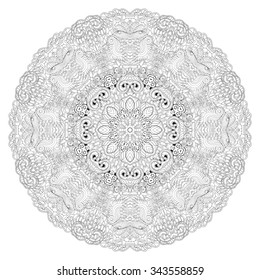 Ray edge mandala tracery wheel mehndi design. Tracery calming ornament. Neat even binary harmonious doodle texture. Indifferent discreet. Trace bracing usable doodling mehndi pattern.  - Shutterstock ID 343558859