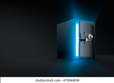 Ray Of Light Shining Through An Opened Safe Box - 3D Rendering
