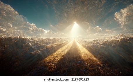 Rays Of Light Shining Through Dark Clouds Over Mountains. Cinematic Scene.