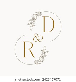 RD Logo initials wedding monogram logo design in simple brown circle leaf frame