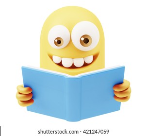 Reading Book Emoticon Face 3d Rendering Stock Illustration 421247059 ...