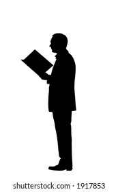 Reading Man Silhouette Over White