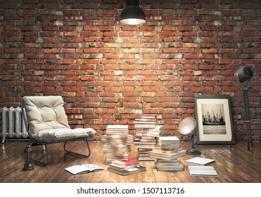 Reading room abstract interior, 3d illustration