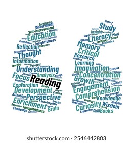 Reading Word Cloud. Composition of Words Related to Learning, Knowledge, and Literacy. Aimed at Educators and Lifelong Learners. Isolated on White Background.