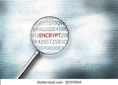 Reading The Word Encrypt On Digital Computer Screen With A Magnifying Glass Internet Security