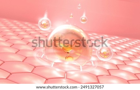 Ready to use 3d Rendering, advertising. Cosmetic serum Oil drop on Saggy skin cell, Skin Repair, moisturizer, collagen serum