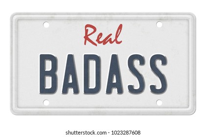 Real badass on license plate isolated on white background