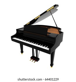 Real Black Grand Piano Isolated On White