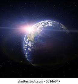 Real Earth Planet Deep Space Sunset Stock Illustration