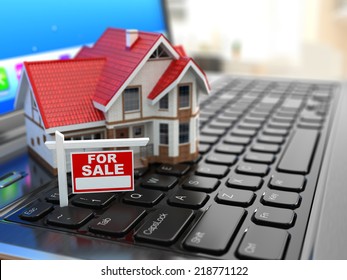 Real Estate Agency Online. House On Laptop Keyboard. 3d