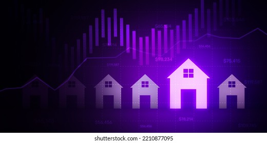 Real Estate Concept Abstract Background With Glowing Home And Graph In The Backdrop. House Prices Going Up Wallpaper