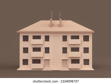 Real Estate Property Highrise, Multi Storey Building, Miniature House Model Flat And Solid Brown Color, 3d Rendering, Nobody