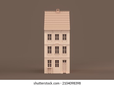 Real Estate Property Monochrome Single House, Miniature House Model Flat And Solid Brown Color, 3d Rendering, Nobody